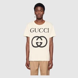 Authentic Gucci Interlocking G Off-White Cotton Oversized Tee
